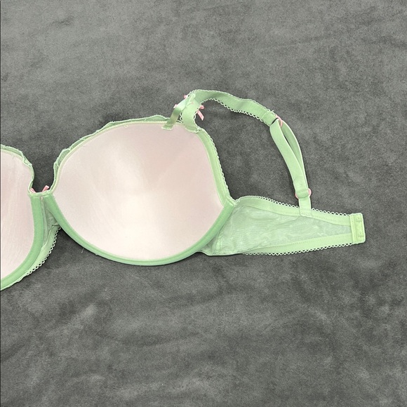 PINK Victoria's Secret Light Green Heart Lace Underwire Bra Pink Accents 38DD - Picture 11 of 12